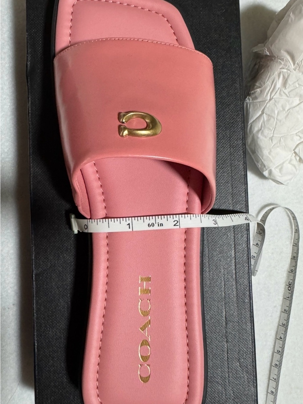 Coach Pink Leather Slide Sandals with Gold Accent , Bubblegum, size 6.5 B - Picture 5 of 8